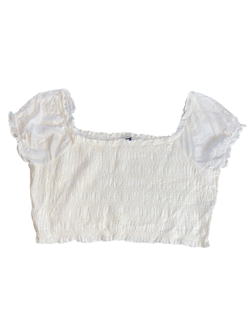 American Eagle White Off-the-Shoulder Smocked Crop Top, Size XXL